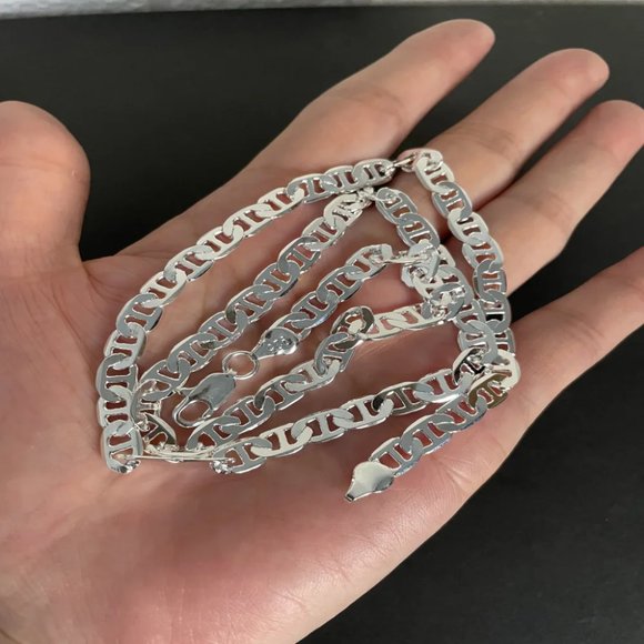 2pc Bundle 20" Mariner Link Necklace and 8" Bracelet Combo Stamped 925 Silver - Picture 2 of 7